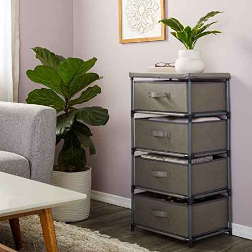 Juvale 4-Tier Dresser for Bedroom - 16.5 in x 13 in x 33 in, Light Gray Fabric, 4 Drawers - Narrow Closet Storage Drawers & Organizer - Steel Frame & Easy Assembly