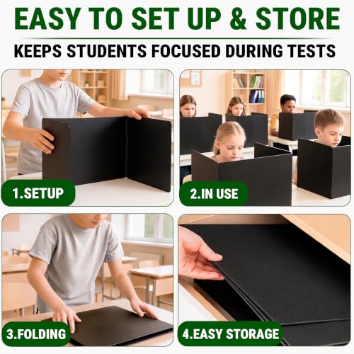 JUZARI 12 Pack Black Privacy Folders for Students Classroom Testing Dividers