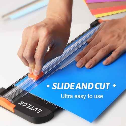 Evteck Paper Cutter 12 Inch Paper Trimmer Slider Crafting Scrapbooking Supplies for A4 Vinyl Photo Cardstock with Security Blade and Foldable Ruler