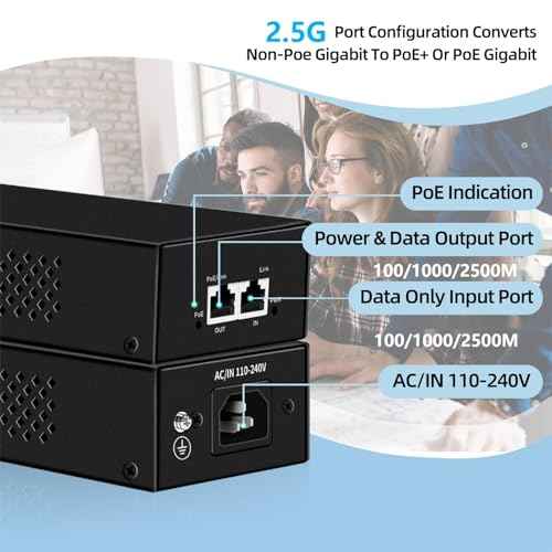 PoE Injector Up to 90w Power Supply, 2.5 Gigabit PoE Adapter for IP Cameras and VoIP Phones Network Distance Up to 328 ft. PoE Power Supply IEEE 802.3af Compliant Plug & Play Desktop UL Certified