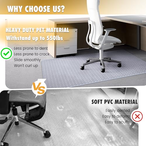 BesWin Office Chair Mat for Carpet, 32" x 48" Heavy Duty Hard Computer Desk Chair Mat for Carpeted Floors, Anti-Slip Carpet Floor Protector Mat for Office Chair, Smooth Glide, Ship Flat