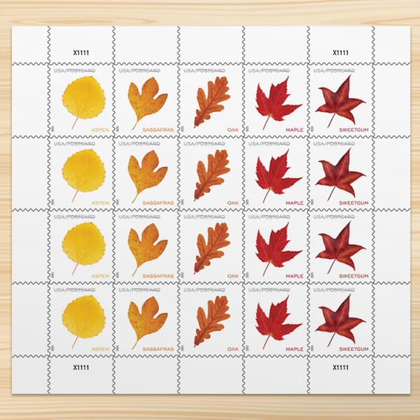 United States Postal Service Vibrant Leaves Postcard Stamps - Sheet of 20 Non-denominated USPS Postage