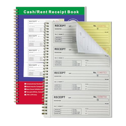 DeBiao Receipt Book with Carbon Copies, 2-Part 200 Sets, 4 Receipts/Page, Spiral Bound Rent & Small Business