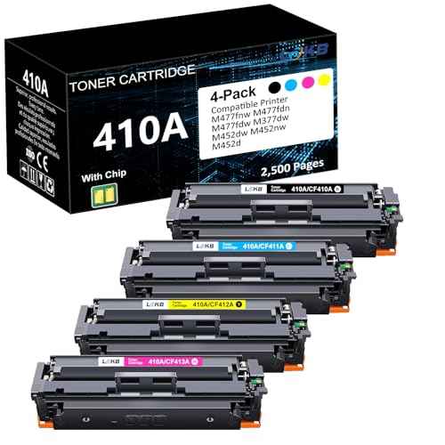 410A Toner Cartridge Replacement Compatible for 410A 410X 410 CF410A CF411A CF412A CF413A Work with Pro MFP M477fnw M477fdw M477fdn M452dn M452nw M477 Printer (4-Pack)