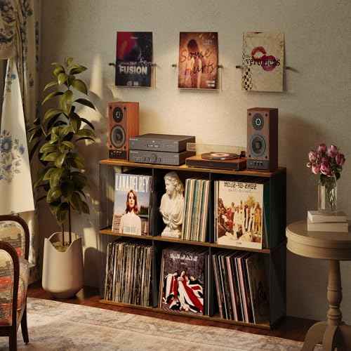 2 Tiers Vinyl Storage Turntable-Compatible Desktop, DIY Stackable Record Crate 100-140 Wooden Cube Storage Organizer Album Record Crates for Vinyl Holder, Non-Detachable