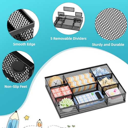 Marbrasse Black 2-Pack Mesh Drawer Organizer with Adjustable Dividers for Office & Makeup