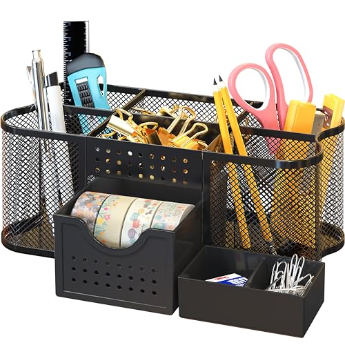 Deco Brothers Black Desk Organizer with Pen Holder and Drawer - Office Caddy