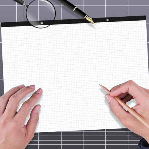 Large Engineering Graph Paper - 22" x 17" Grid Paper, 50 Sheets/100 Pages, 4"x4" Blue Grid Paper Pad Giant Drafting Pad Sketching Graph Paper for Engineer Architect Designer Mathematician Draftsman