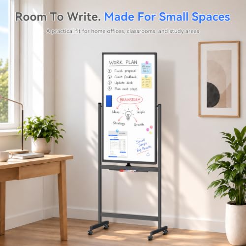 Maxtek Black Magnetic Whiteboard on Wheels 40x24 Mobile Double-Sided