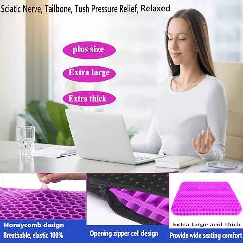 Plus Size Gel Seat Cushion, Extra Large and Thick, Seat Cushion for Pressure Relief for Back, Hip, Sciatica, Tailbone Pain, Used for The Office, Car, Wheelchair, Truck, Recliner.(Rose red)