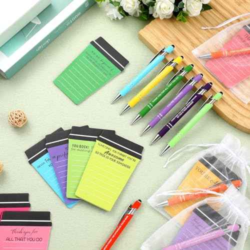 Kosiz 90 Pcs Thank You Coffee Cup Notepads with Ballpoint Pens and Organza Bags Inspirational Notepads Christmas Thank You Gifts for Teacher Employee Staff Team Nurse Christmas Stocking Stuffer Gifts