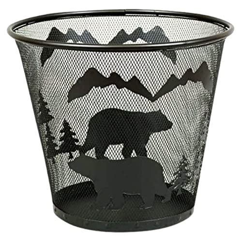 BestGiftEver Wastebaskets with Black Bear and Mountain Scenery Design - Rustic Cabin Lodge Decor