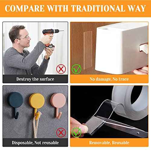Double Sided Tape for Walls Removable Poster Tape Mount Tape Heavy Duty Sticky Tape for Wall Hanging Pictures Traceless Washable Adhesive Tape R (2Rolls(1.18inx34ft))