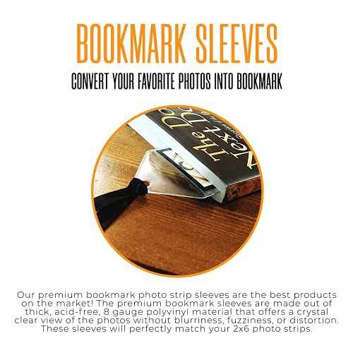 Photo Booth Nook | 2x6 Clear Bookmark Sleeves (200 Count) | Plastic Bookmark Sleeves for Photo Booth Strips with Silver Inserts | Bulk
