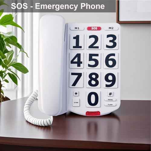 Corded Big Button Landline Phones for Seniors Home, Single Line Easy to Read Desk Telephone for Visually and Hearing Impaired Old People, Wired Extra Louder Ringer Home Phone