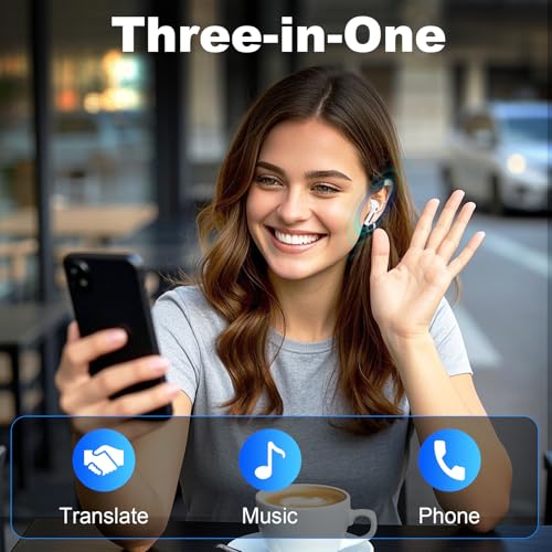 Samildanach Translation Earbuds Real Time 144-Language Ai Translator Earbuds with 8-Language Offline 3 in 1 Wireless Translation Headphones with App for Travel Business Learning(SM-203)