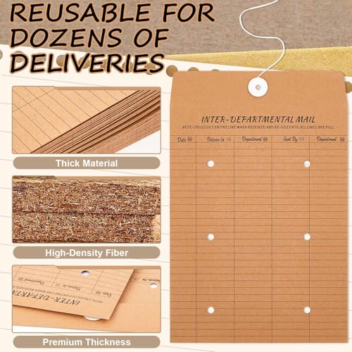 Crtiin 50 Pack Interoffice Envelopes with String Tie, 10x13 & 9x12 Sizes, Bulk Office Mailers