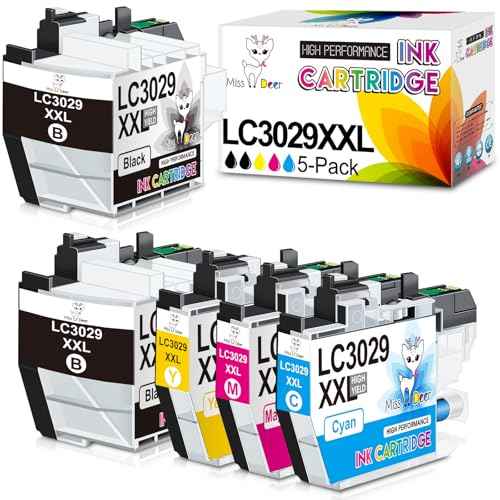 Miss Deer LC3029 Ink Cartridges 5-Pack, Compatible Replacement for Brother LC3029XXL LC 3029 XXL High Yield for MFC-J5830DW MFC-J5830DWXL MFC-J5930DW MFC-J6535DW MFC-J6535DWXL Printer (2BK/1C/1M/1Y)