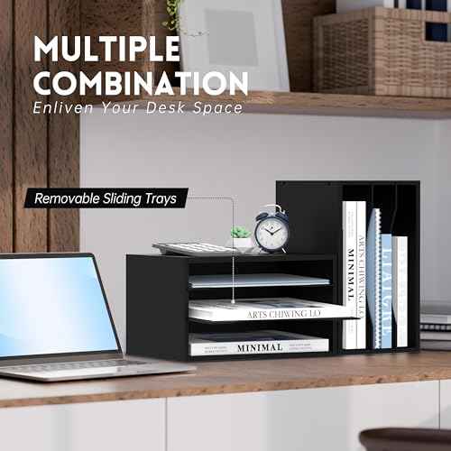 SUPEASY Wooden Desk Organizer - 3 Tier Paper File Organizer for Office, School & Home, Black