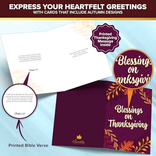 Decorably 18 Pack Foiled 5x7in Thanksgiving Cards Religious with Envelopes and Stickers, 6 Designs Boxed Religious Thanksgiving Cards, with Printed Message Inside