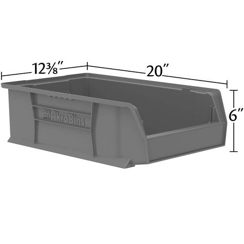 Akro-Mils 30280 Super-Size AkroBins Plastic Storage Bins, Space-Saving Stackable Bins for Garage, Classroom, Warehouse Organization, 20-Inch L x 12-Inch W x 6-Inch H, Blue, 4-Pack