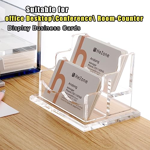 HeZone 2 Slots-H Business Card Holder for Desk, Clear Acrylic, 2-Tier, Organize 100 Cards