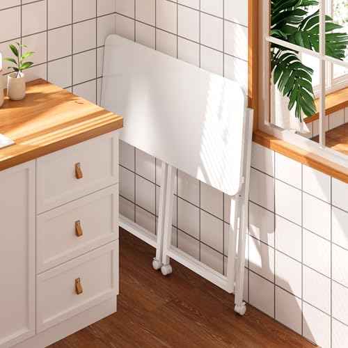 4NM 31.5" Mobile Small Rolling Computer Desk, Folding Laptop Cart Table with Wheels, Portable Office Desk for Small Space Couch Bed - All White