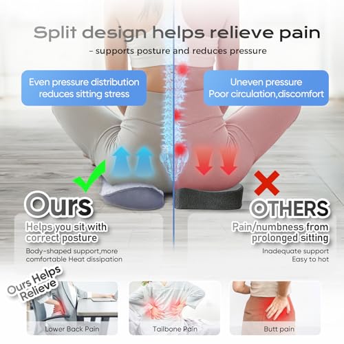 Seat Cushion for Tailbone Pain Relief X-Large,Ergonomic Office Chair Cushions for Butt Hip Lower Back & Sciatica Pain Relief Pillow,Pressure Relief Seat Cushion for Long Sitting, Car & Plane (Grey)