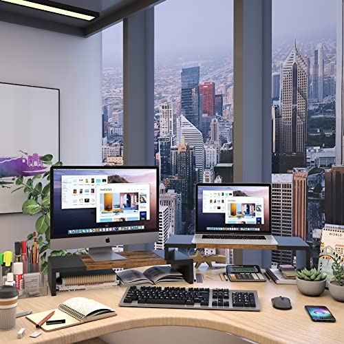 WESTREE Dual Monitor Stand - Riser 2 Shelf Computer with Adjustable Length and Angle, Stands for Monitors, Desktop Organizer PC, Computer, Laptop