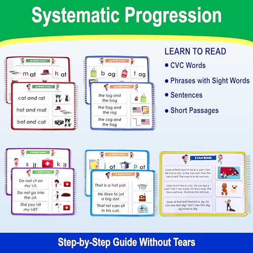 Learn to Read Phonics Busy Book for Beginning Readers, Montessori-Inspired Set of 3 Busy Books for Kids Ages 4-8, 60 Learning Activities, Read in 4 Weeks with CVC Words and Sight Words