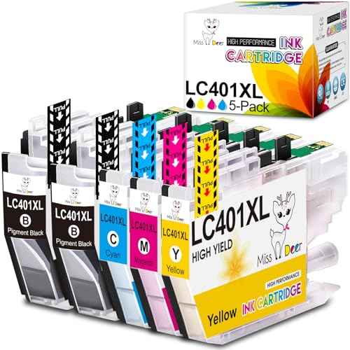 Miss Deer LC401XL Ink Cartridges for Brother Printer 5-Pack, Compatible Replacement for Brother LC401 XL LC 401XL for MFC-J1010DW MFC-J1012DW MFC-J1170DW (2 Black, 1 Cyan, 1 Magenta, 1 Yellow)