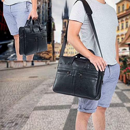 seyfocnia Men's Leather Messenger Bag, Laptop Briefcase Business