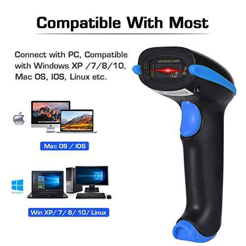 WoneNice 2.4G Wireless Barcode Scanner ? 1D Handheld Cordless Barcode Reader for Retail, Warehouse, Inventory ? 100ft Range, Plug & Play ? Compatible with Windows, Linux, POS (Blue)