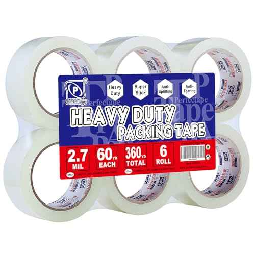 Heavy Duty Packing Tape 6 Rolls, Total 360Y, Clear, 2.7 mil, 1.88 inch x 60 Yards, Ultra Strong, Refill for Packaging and Shipping