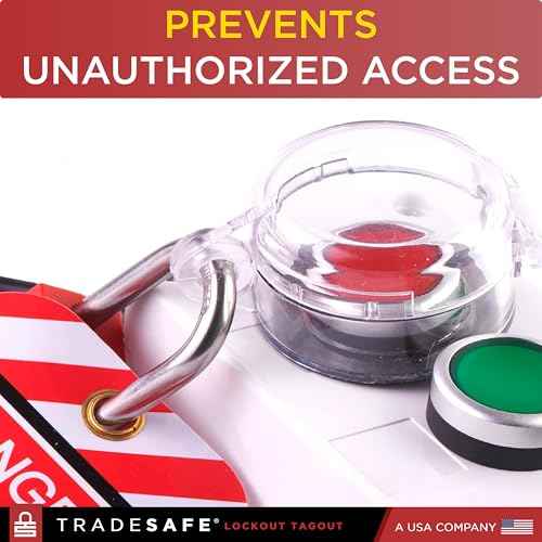 TRADESAFE Emergency Stop Button Cover Lockout - Round Transparent E Stop Button Cover, 7/8 inch Hole Diameter, Medium Push Button Lockout with Adhesive, 5 Pack