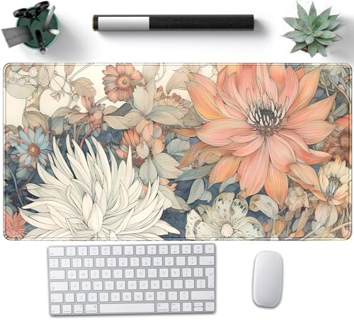 Nasdalgias Pastel Flower Aesthetic Desk Mat 31.5 x 15.7 Inches XXL Large Mouse Pad for Office & Gaming