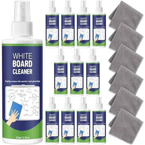 12 Pack Whiteboard Cleaner Spray 8.5oz Dry Erase Board Cleaner with 6 Cloths Non Toxic Dry Erase Cleaner Removes Stubborn Marks from Whiteboards