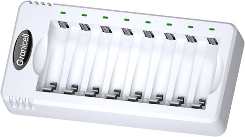 Granicell 8 Bay Battery Charger - High-Speed USB Charging for AA & AAA Ni-MH/Ni-CD Batteries