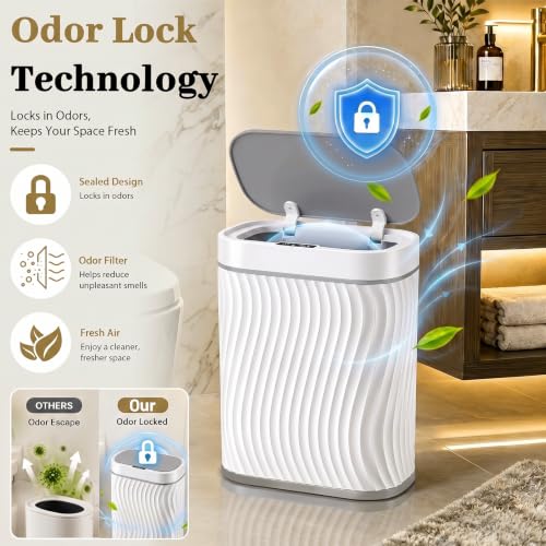 Steo Spce 2.6 Gallon Touchless Bathroom Trash Can with Sensor, White Grey