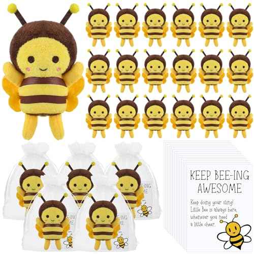 24 Sets Bee Stuffed Animal Emotional Plush Included Bee Plush Keychains Inspirational Cards and Organza Bags Positive Gifts for Christmas Birthday Party Supply