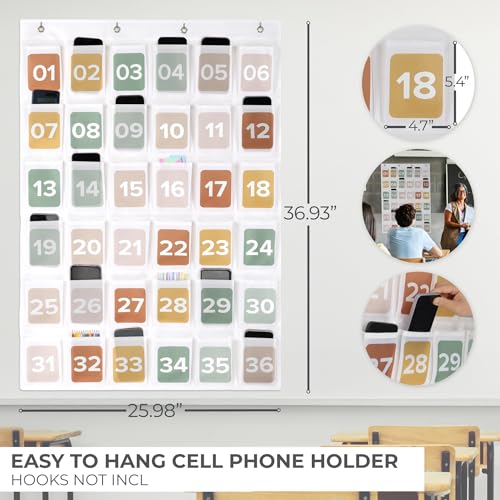 Beige Cell Phone Holder Classroom Organizer with 36 Numbered Pouches