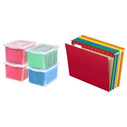 IRIS USA 4 Pack Letter/Legal Size File Box | Pendaflex Hanging File Folders, Letter Size, 25 Per Box