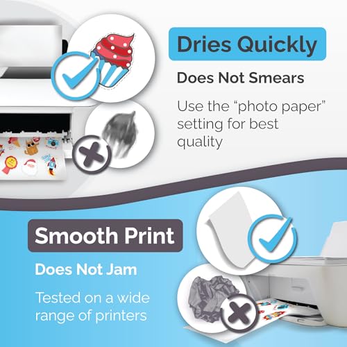 Premium Printable Vinyl Sticker Paper for Inkjet & Laser Printer - 56 Sheets - Glossy White - Self-Adhesive Waterproof Sheets - Dries Quickly & Vivid Colors - Holds Ink Well - Tear Resistant