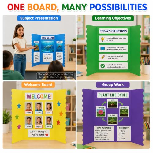 Colorful 6 Pack 24x16 Inch Tri-Fold Poster Boards for Presentations and Displays