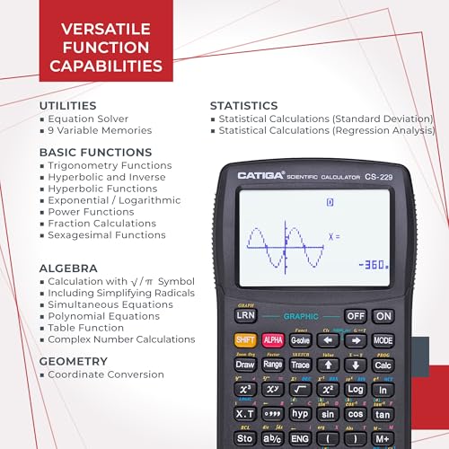 CATIGA Black Graphing Scientific Calculator with 360+ Functions for Students