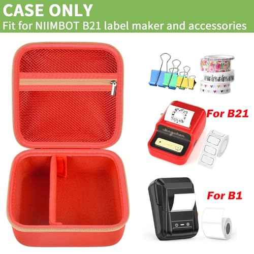 ALKOO Case Compatible with NIIMBOT B21 / B1 Label Maker Wireless Thermal Label Printer, Holder for Inkless Label Maker & Labeling Tapes Refills, with Mesh Pocket for Cable Accessories (Red)