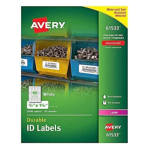 Avery Durable White Cover Up ID Labels for Laser Printers, 0.67 x 1.75, Pack of 3000 (61533)