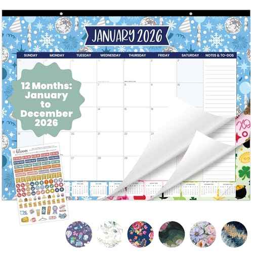 bloom daily planners 2026 Desk Calendar - January to December Large Wall Calendar - 21¡± x 16¡± Desktop & Hanging Monthly Planner with Stickers for Home or Office - Holiday Icons