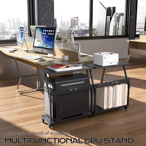 Tyfnry 24In Large PC Stand Black, 5-Level Height Adjustable CPU Holder Cart with Wheels & Hooks