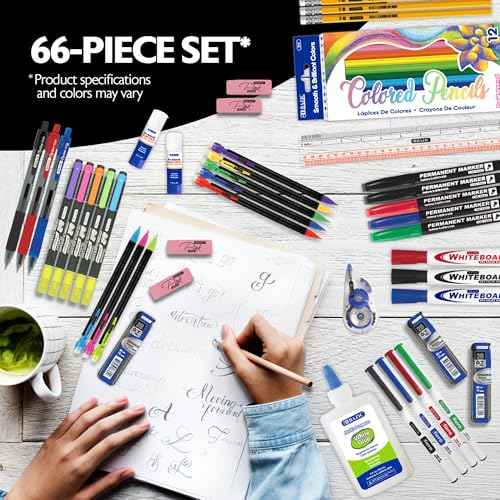 BAZIC Products Products School Kit 66 Pieces, School Supplies Bundle Pack for K-12 Grade Student, Pencil, Eraser, Highlighter, Dry Erase Marker, Glue, Correction, 1-Pack